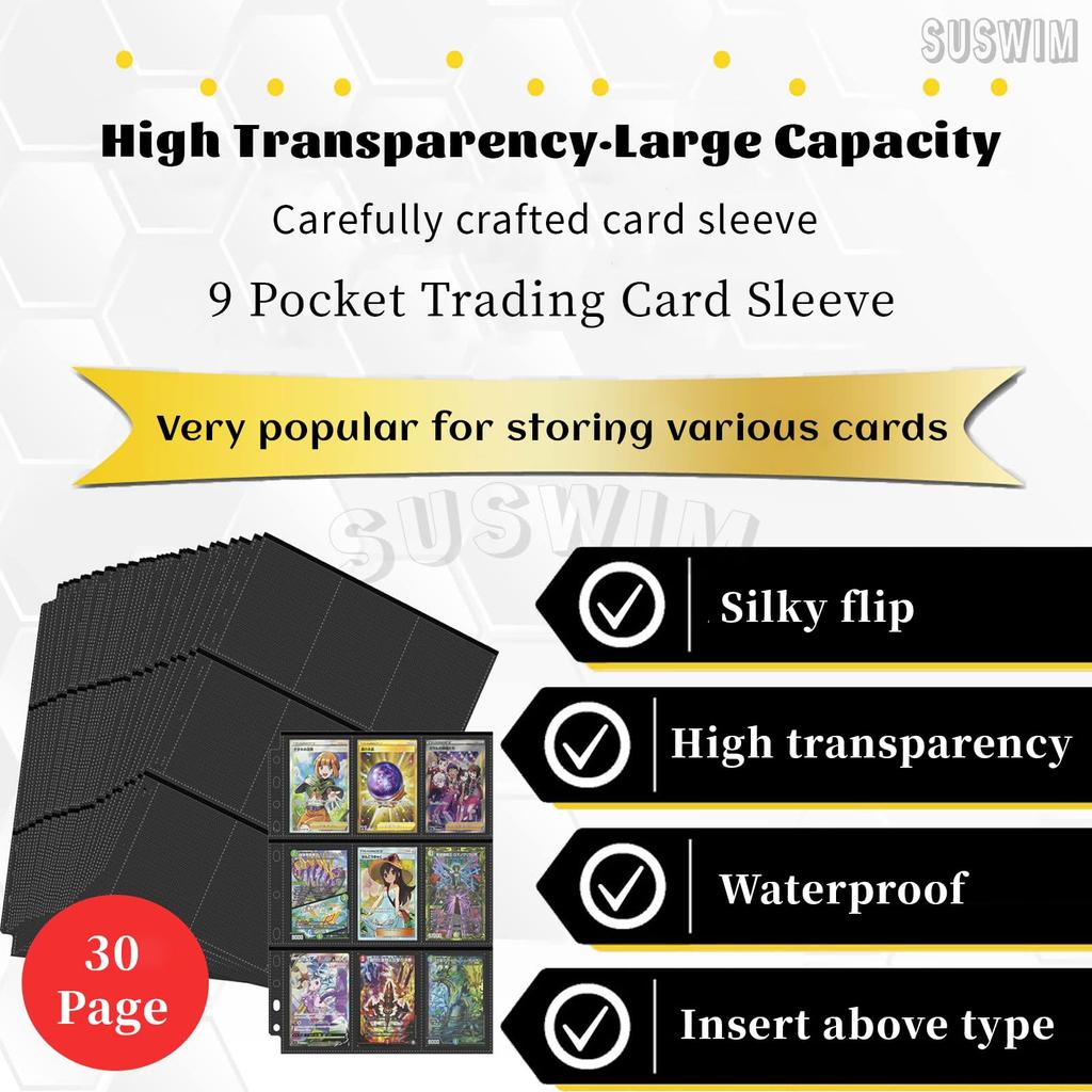 Файл для коллекционных карточек Файл для карточек Совместим с 2, 3 и 4, 9 карманными картами Собирайте покемонов и другие карты 30 отверстий, отверстия, отверстия, лист, (Черный,