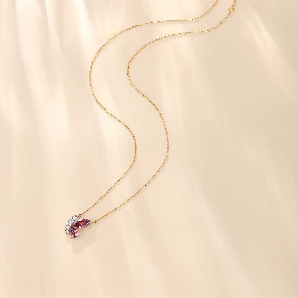 Necklace K18 Pink Gold Butterfly Pendant Zirconia Butterfly Accessory Christmas Birthday Anniversary Present Gift Wrapping Included [FANCIME] Women's
