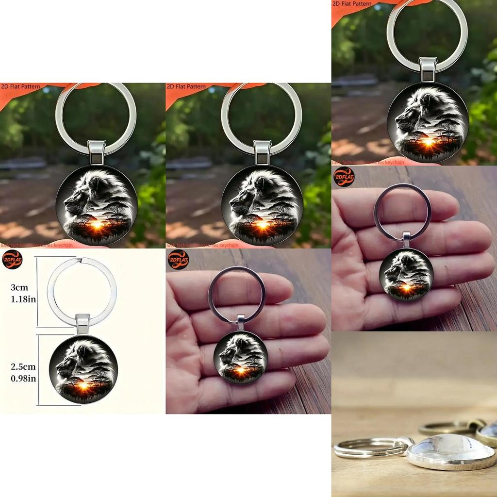 Lion Pattern Pendant Keychain With Silver Zinc Alloy For Festive Gift Ideas