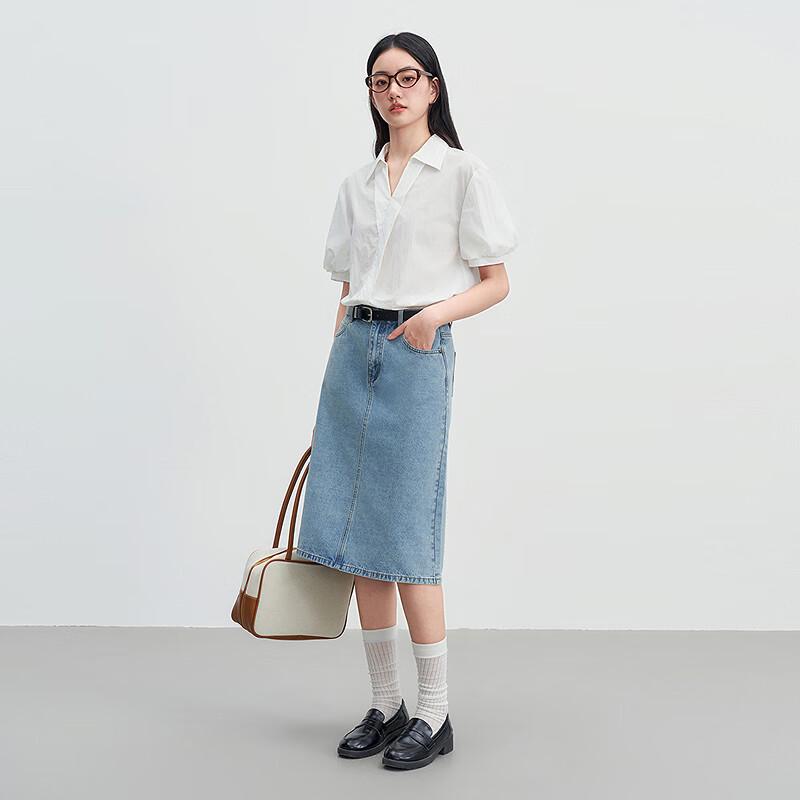 Женская джинсовая юбка миди с высокой талией, стиранная