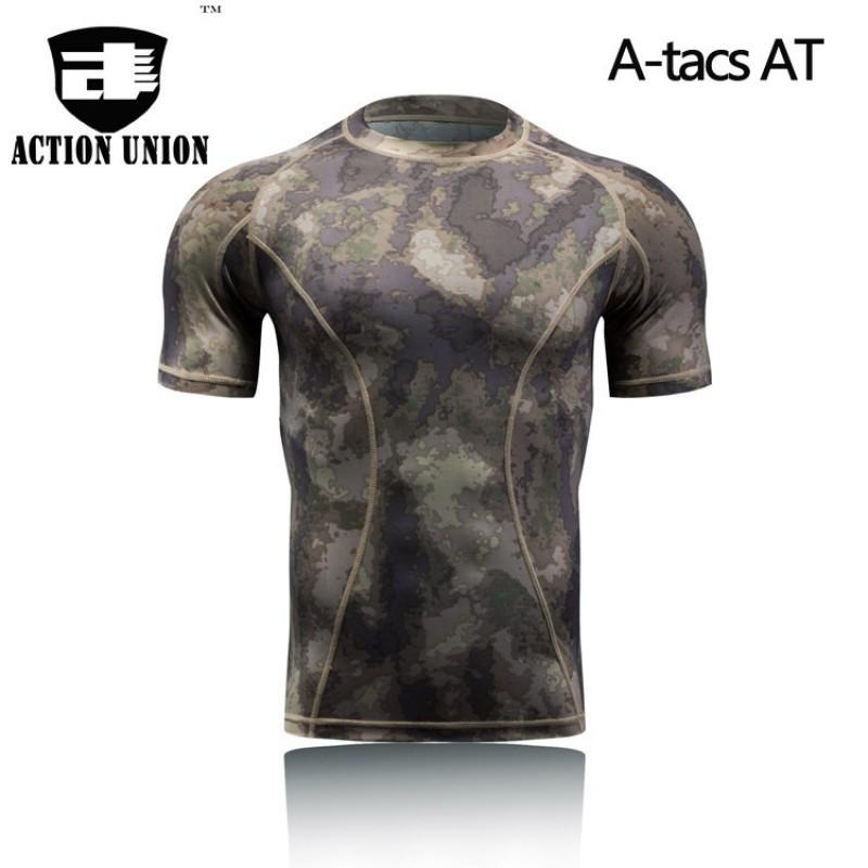 Военный Фан Спорт на открытом воздухе Футболка Облегающий эластичный топ Влагоотводящий Камуфляж Тренировочная одежда С коротким рукавом Мужской