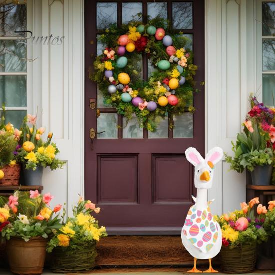 Пасхальный костюм гуся, плюшевая шапка с заячьими ушками и бандана, костюм гуся для крыльца высотой 23 дюйма, украшение газона на переднем крыльце из цемента