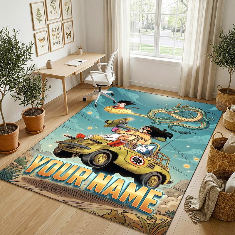 Personalized Crystal Velvet Carpet,Dragon Ball Custom Printed Name, Plush Area Rug For Home Indoor Decor