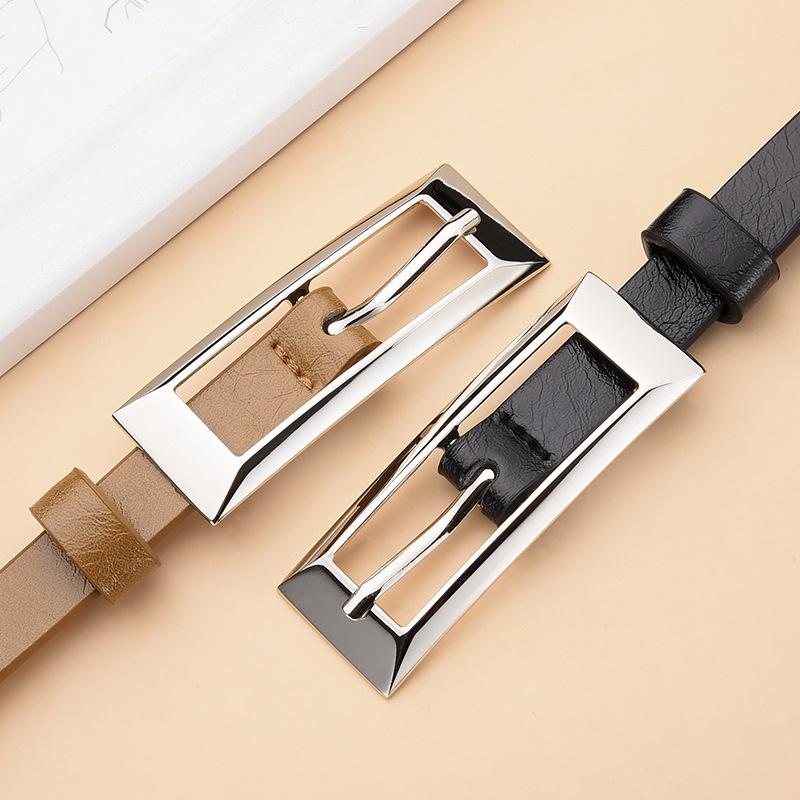 Fashion Women's Skinny Belt Rectangular Buckle Minimalist Dress Waistband Simple Thin PU Leather Belt for Ladies 3pcs