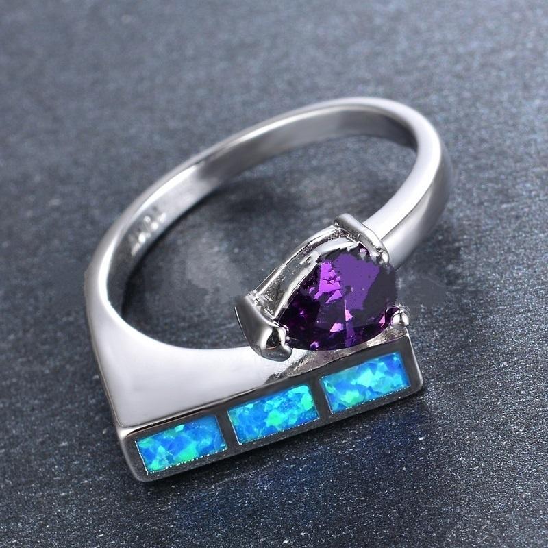 Fashion Geometric Women Ring Vintage Rhinestones Blue imitation Opal Ring For Women Jewelry Accessories Bohemian Best Gift