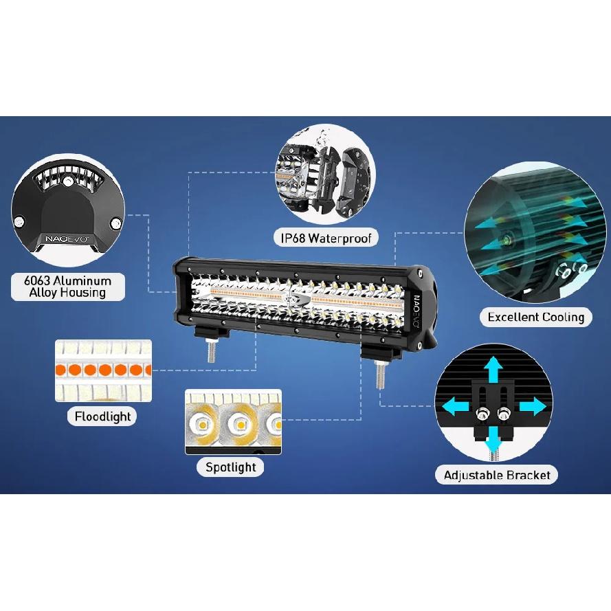 NAOEVO 3‘’4‘’7‘’12Inch 4x4 Off road LED Light Bar 12v 240W Fog Running Led Work Light 6 Modes Memory Function For Tractor Jeep