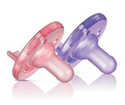 Соска-пустышка Philips Avent Soothie, силиконовая, для детей от 2 месяцев, упаковка 0-3 (Розовый и фиолетовый) [Элемент]