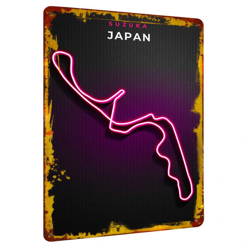 Suzuka Circuit Neon Style Metal Wall Art Japanese Racing Track Decor for Home Garage Man Cave