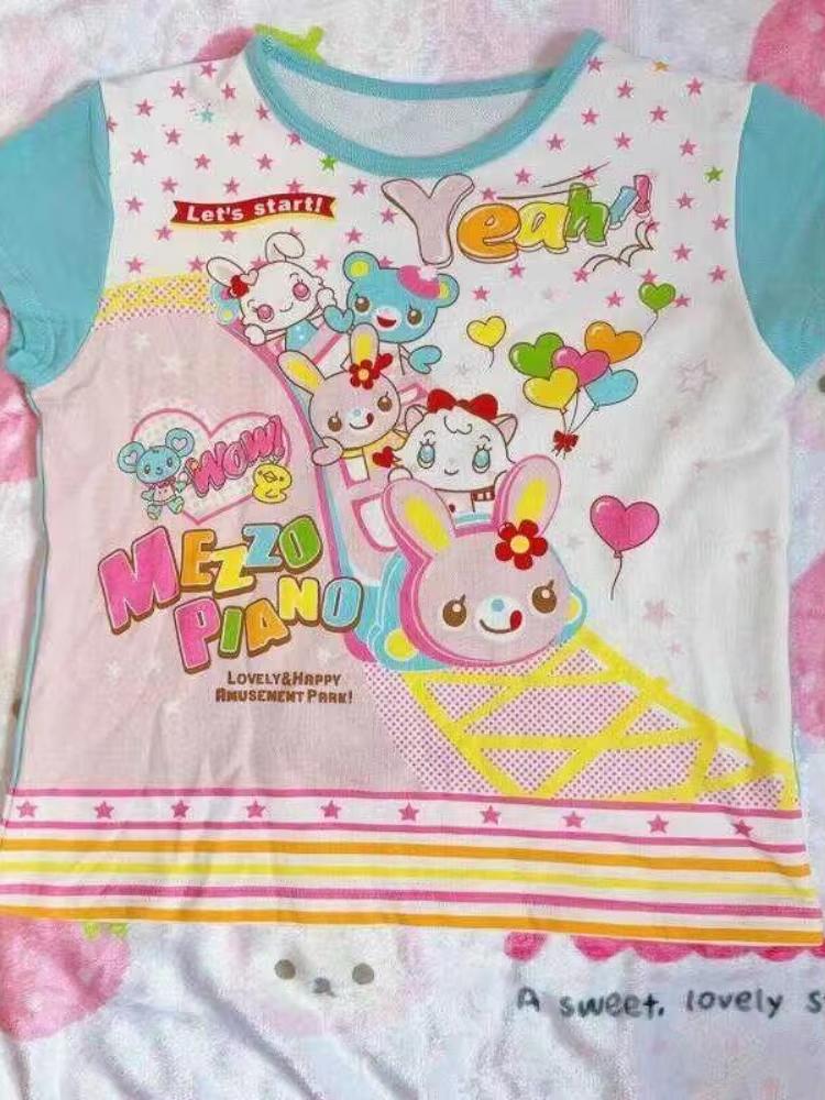 Японские Каваи Кроп-топы Мультяшный Принт Харадзюку Лолита Футболки с Коротким Рукавом Женские Y2k Эстетика Приталенная Футболка Винтаж Фейри Гранж