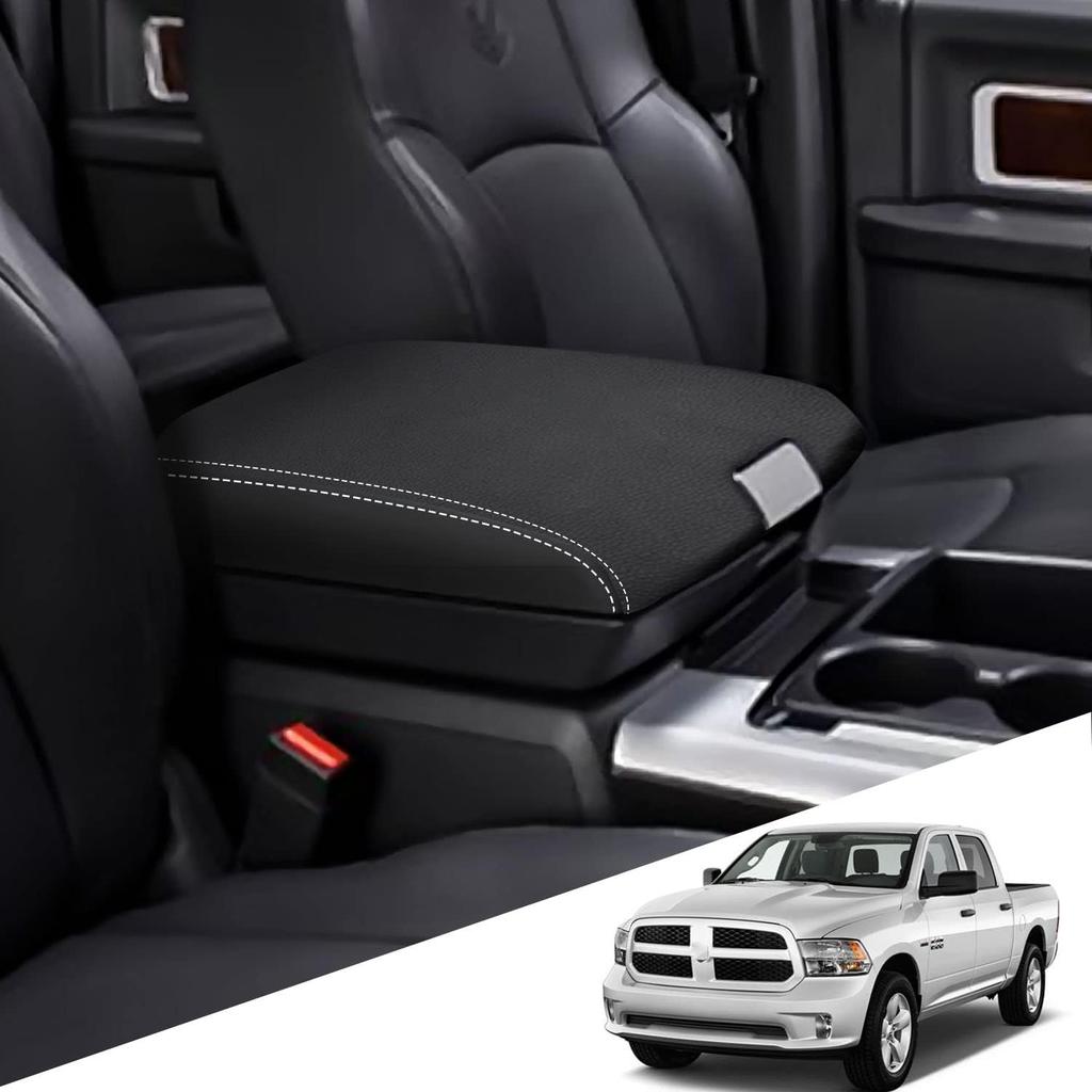 Для Dodge Ram 2009 2010 2011-2018 Черная кожаная крышка подлокотника центральной консоли автомобиля с белой строчкой Аксессуары для интерьера автомобиля