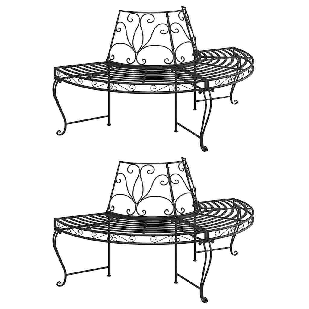 Semi Circular Tree Benches 2 pcs Ø160 cm Black Steel
