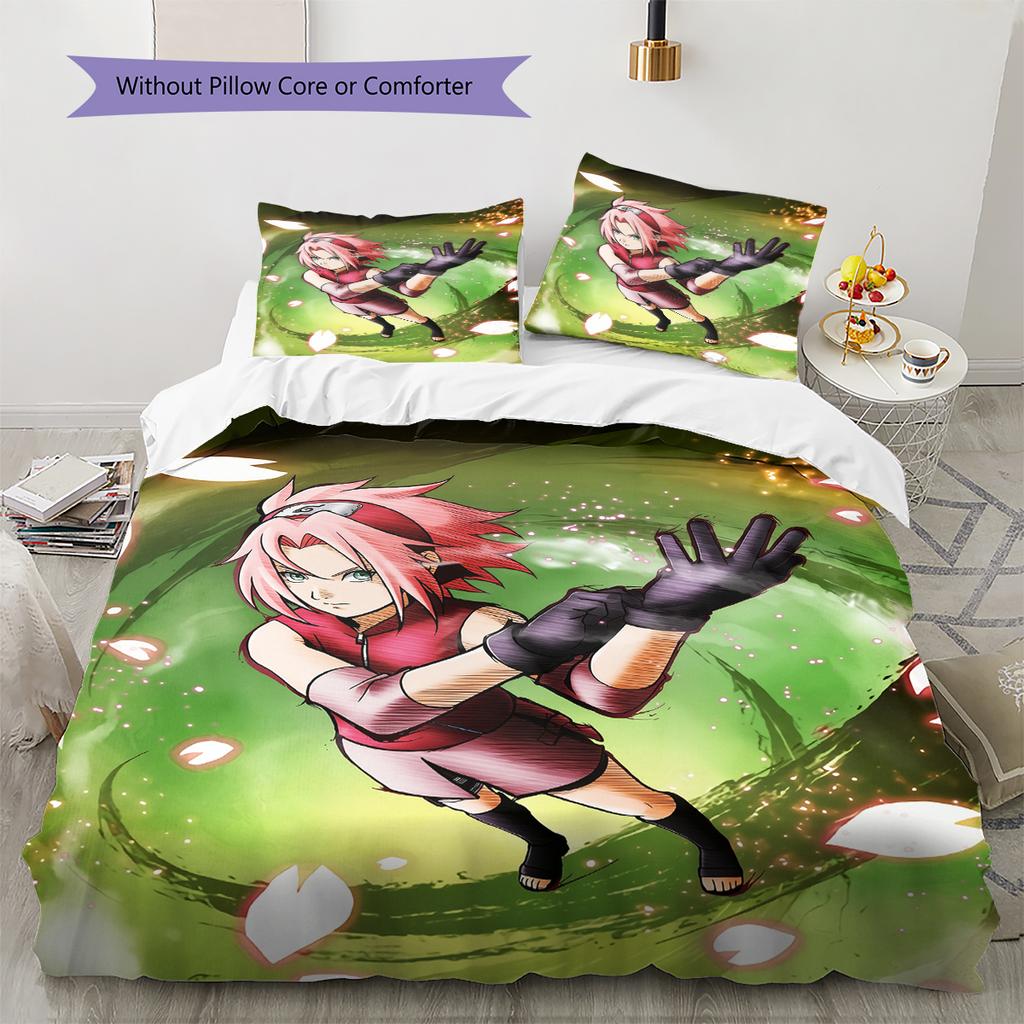 Постельное белье с рисунком Харуно Сакуры из аниме Наруто, Декор для дома, Подарок на день рождения (1 пододеяльник + 2 наволочки, без наполнителя)
