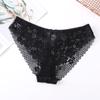 Women's Lace Mid-rise Bowknot Cross-strap Sexy Briefs Hollow Transparent Cotton Crotch Panties