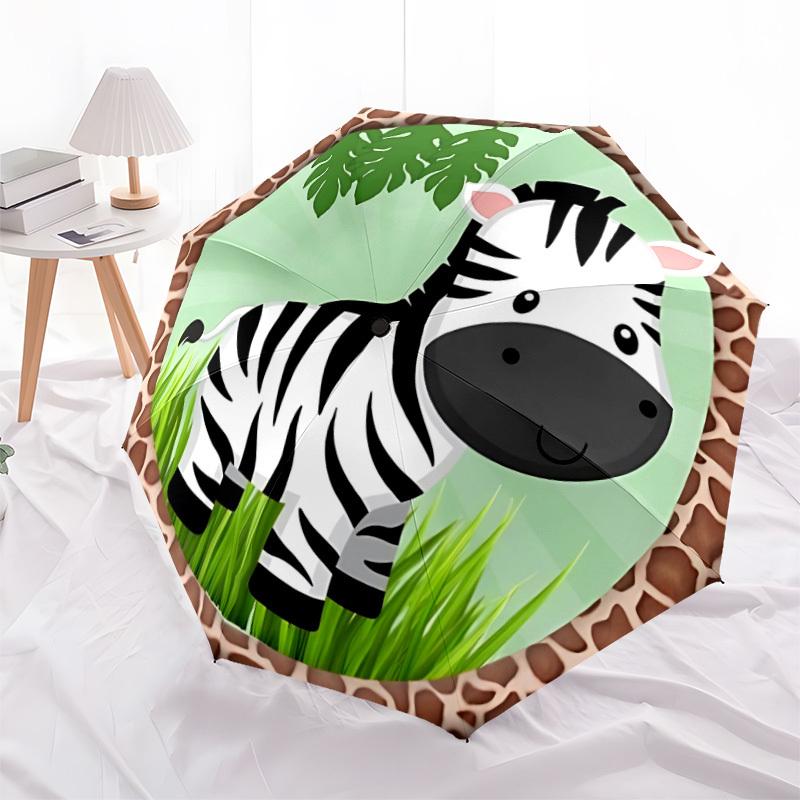 1pc Zebra Print Auto-Fold Umbrella with One-Touch Open/Close - 8 Reinforced Ribs for Windproof Stability, yy251118263