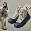 Зимние бархатные высокие белые кроссовки 2024 года, новый корейский стиль для студенток, модная повседневная обувь на толстой подошве XFL30.