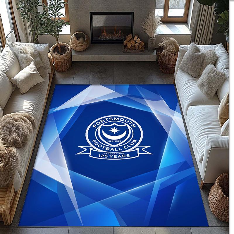 Коврик для пола Portsmouth FC с футбольным узором, мягкий, нескользящий, для помещений, спортивный декоративный коврик для спальни