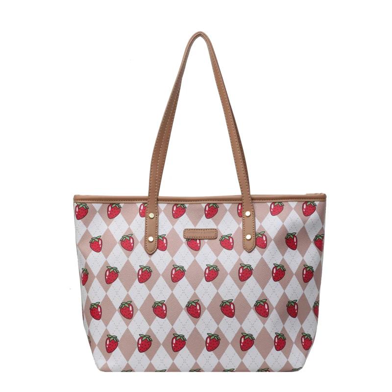 Клубничный PU большой емкости симпатичные сумки через плечо на молнии для поездок на работу свежие модные сумки для женщин высокого качества