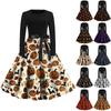 Halloween Print Flare Dress For Women Long Sleeve Dress Hollow Party Casual Dresses