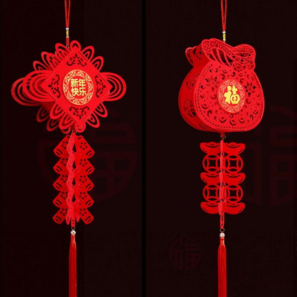 DIY Felt Red Lantern 3D Chinese Red Lantern Decorative FU Character Lantern New Year