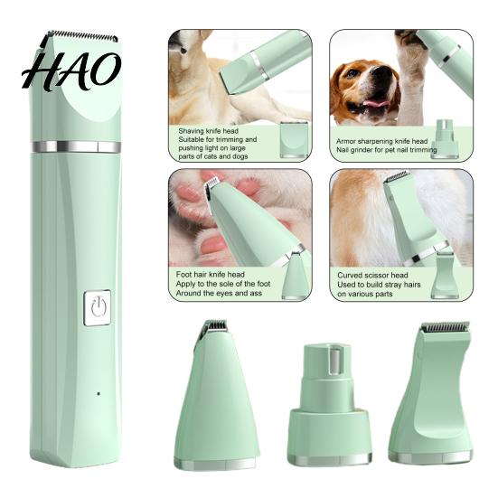 Pet Hair Clipper 1 Set Cat Trimmer Quiet Cordless Handheld Dog Shaver USB Charging Electric 4-in-1 Grooming Kit with 4 Blade for Long Pets Nail