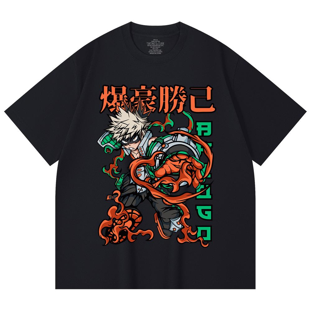 230 Gsm 100% Cotton My Hero Academia V14 Bakugo Print Unisex Heavy Cotton T Shirt