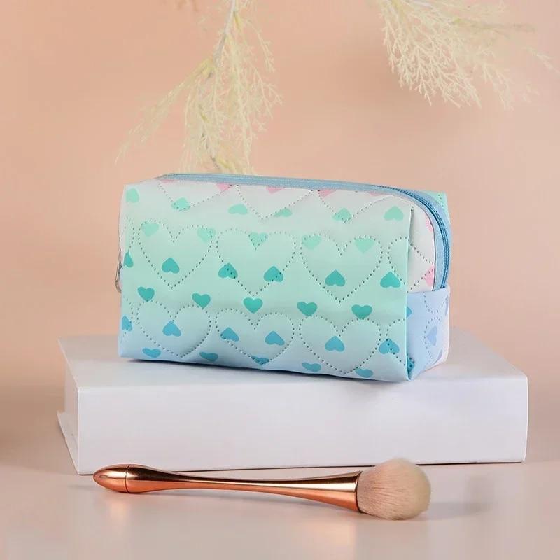 Дорожная косметичка большой емкости, косметичка, студенческий пенал, дорожный органайзер с сердечком, водонепроницаемая косметичка из искусственной кожи