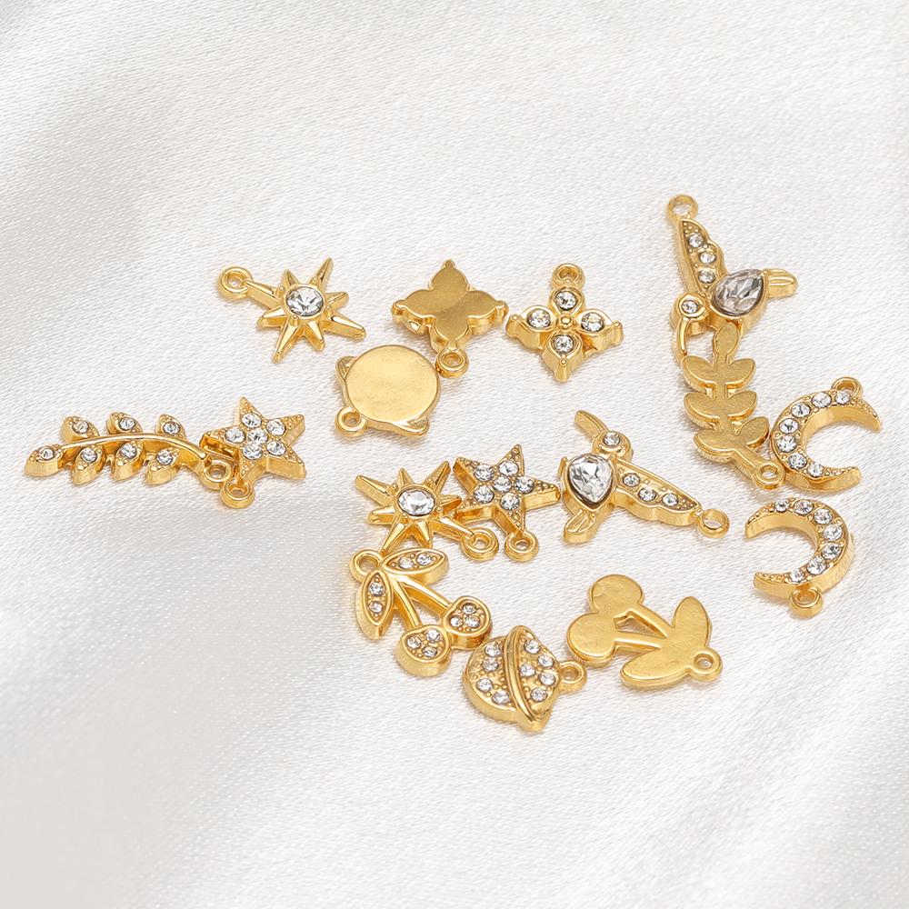 5Pcs Stainless Steel Zircon Little Moon Star Charms for DIY Jewelry Findings Children Necklace Bracelet Kids Earrings Making