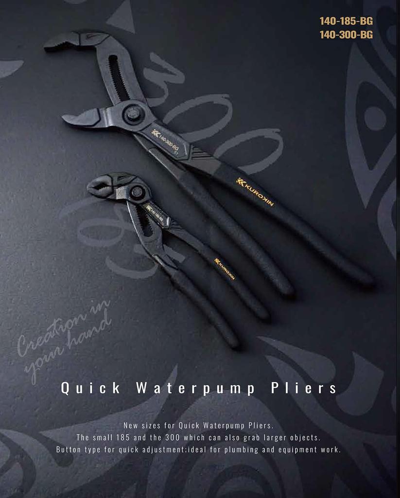 Fujiya Quick Water Pump Pliers, Black and Gold, 185mm Total Length, 30mm Opening, 140-185-BG