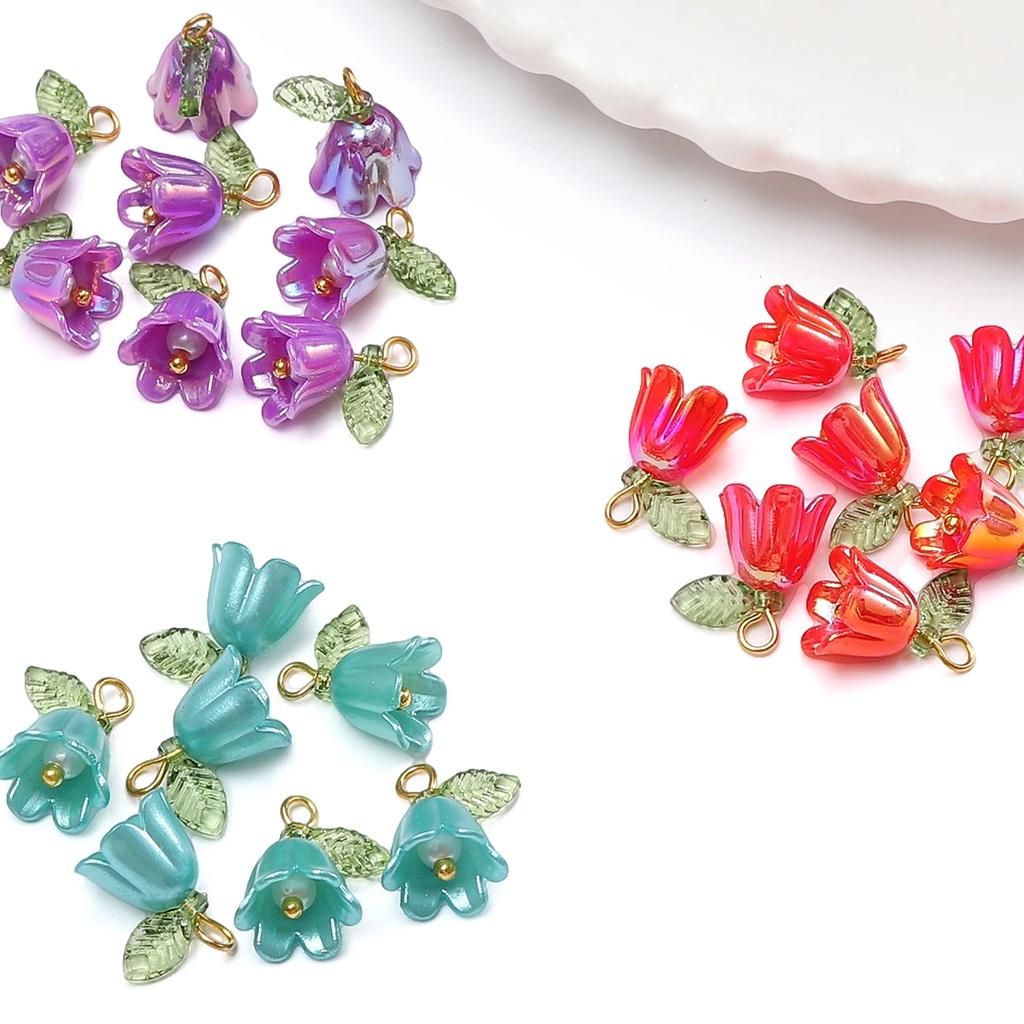 11x14mm 2-10Pcs acrylic lily of the valley flower bud beads plated with colored loose beads, handcrafted DIY making jewelry 2029