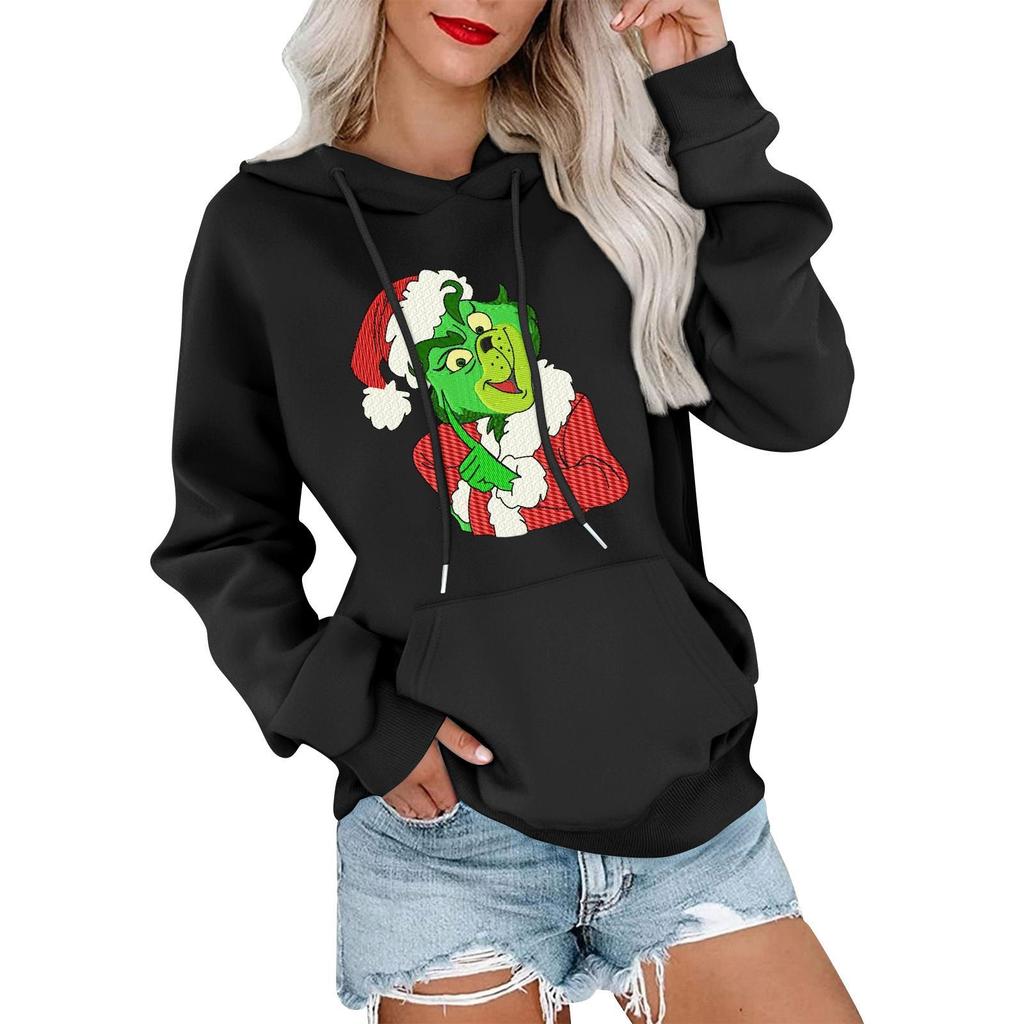 Женский повседневный удобный свитшот с капюшоном, длинным рукавом и рождественским принтом