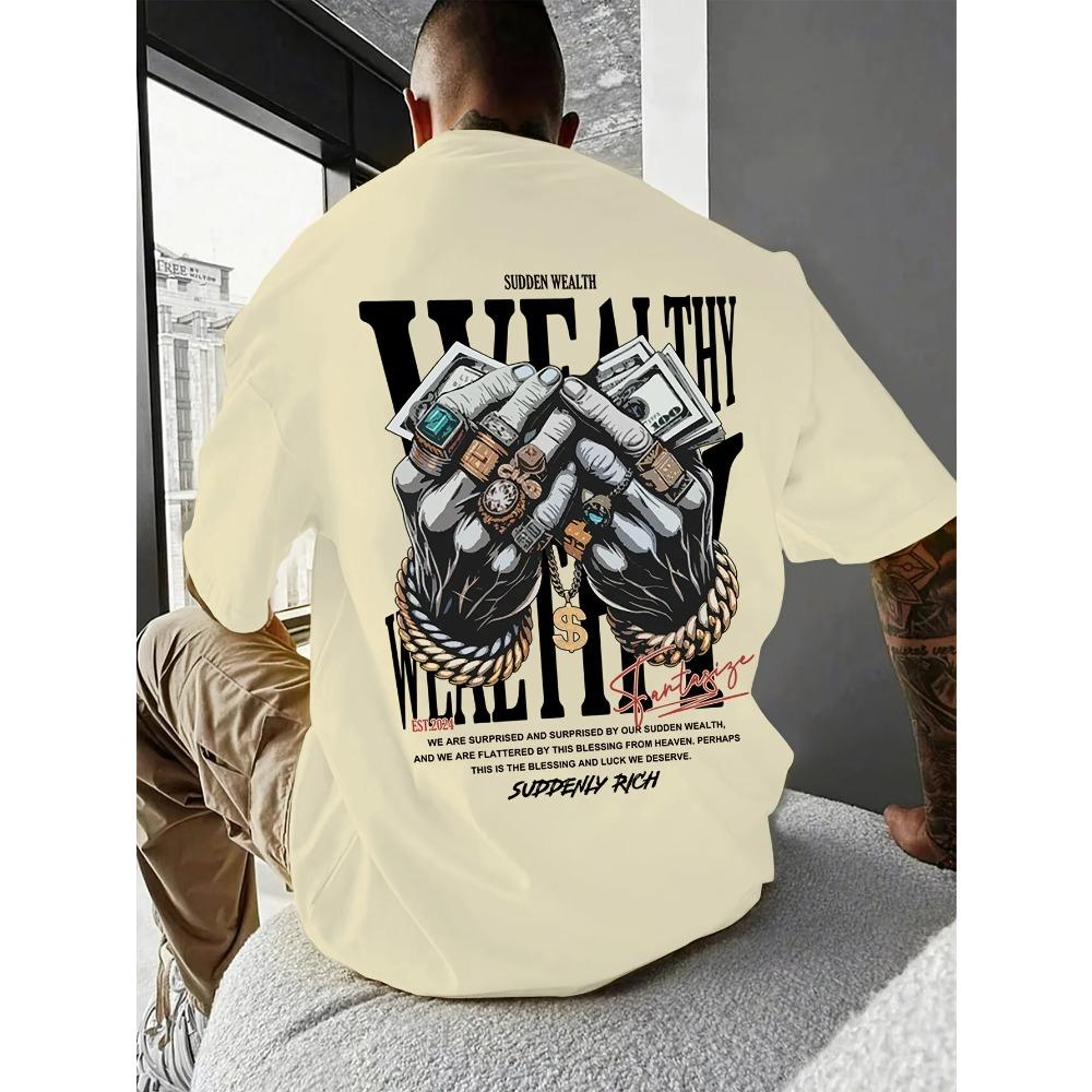 Мужская повседневная футболка с графическим принтом и уникальным дизайном украшений для рук — мягкая смесь, эластичный крой, идеально подходит для летних выходов