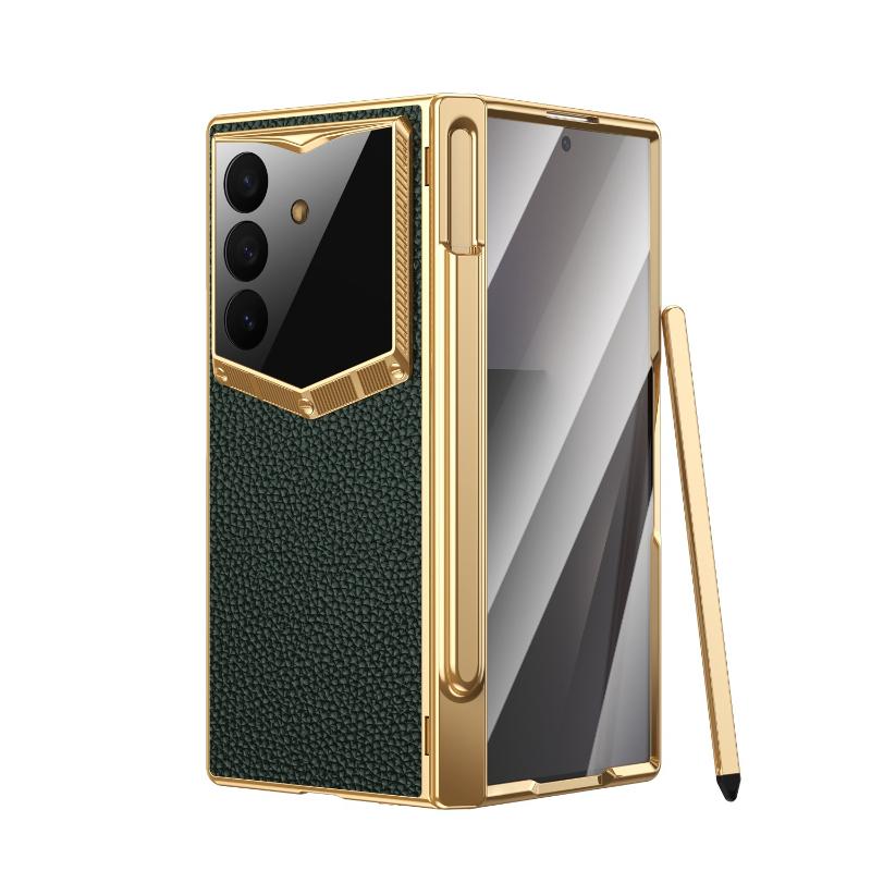 Роскошный Чехол-Защита Петли из Электроокрашенной Кожи для Samsung Galaxy Z Fold 8 Ultra Fold 7 6 5 4 3 С Защитой Экрана для S Pen