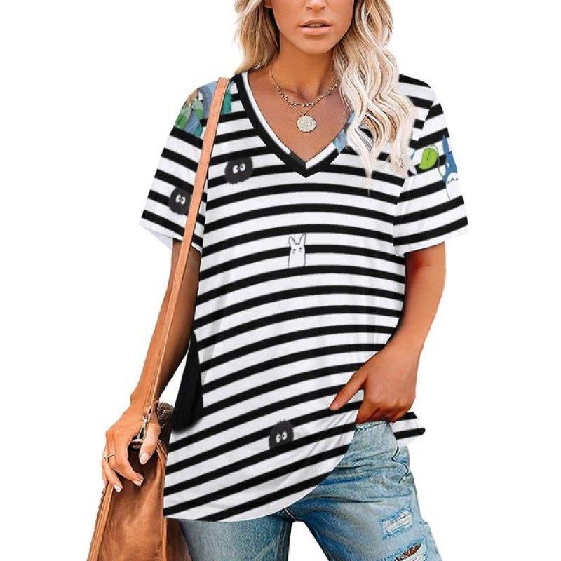 Fashion Women's Top Flowers Print T-shirt Short Sleeve Casual V-neck Tee 5xl Summer Female Holiday Oversized Women Pullover