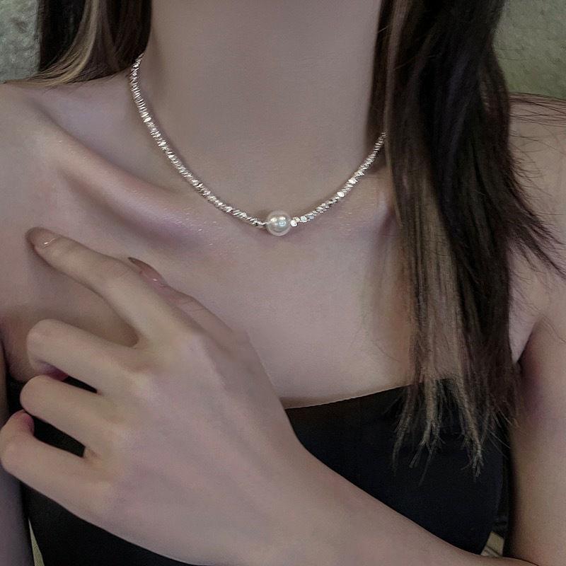 Broken Silver Pearl Pendant Necklace Opal Chain Shiny Women Temperament Jewelry Choker Necklace Wedding Jewelry Birthday Gifts