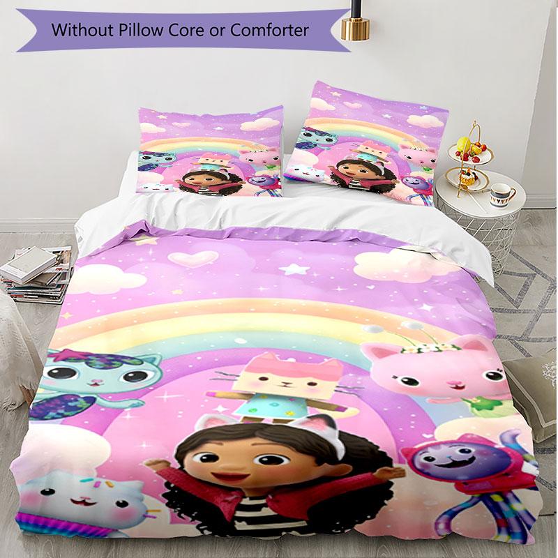 3pcs Duvet Cover Set (1*Duvet Cover + 2*Pillowcase, Without Core), Gabby's Dollhouse Print Soft All‑Season Bedding Set, Home Bedroom Decor Gift