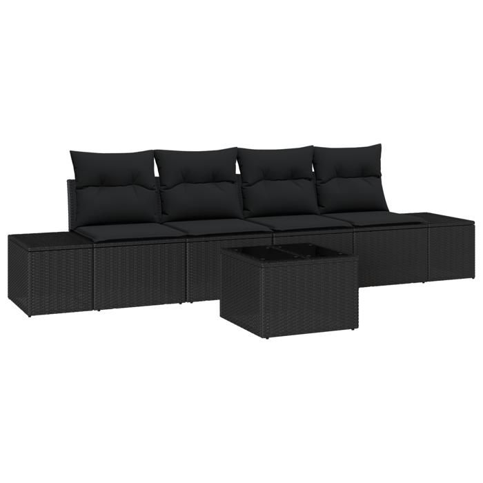 VidaXL Ensemble de canapé de jardin de 5 pièces avec coussins noir en poly rotin 3346933