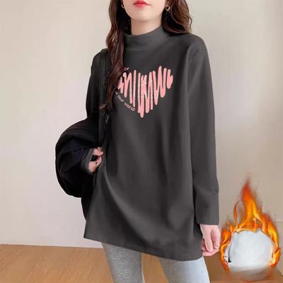 Футболка с полуворотником и длинными рукавами, женская, осень и зима, новая свободная, средней и длинной длины, тонкая внутренняя нижняя часть рубашки, верхняя часть