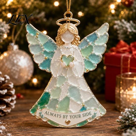 Coastal Style Holiday Decor 2Pcs Sea Glass Christmas Ornament, Seaglass Heart Bird Angel Tree Star Decorative Acrylic Pendants Snowman Pendant,