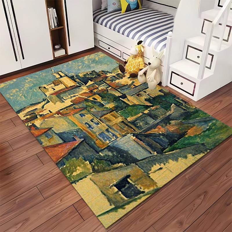 Cezanne Landscape-Inspired City View Rug Non-slip rug suitable for living room and bedroom sofas.