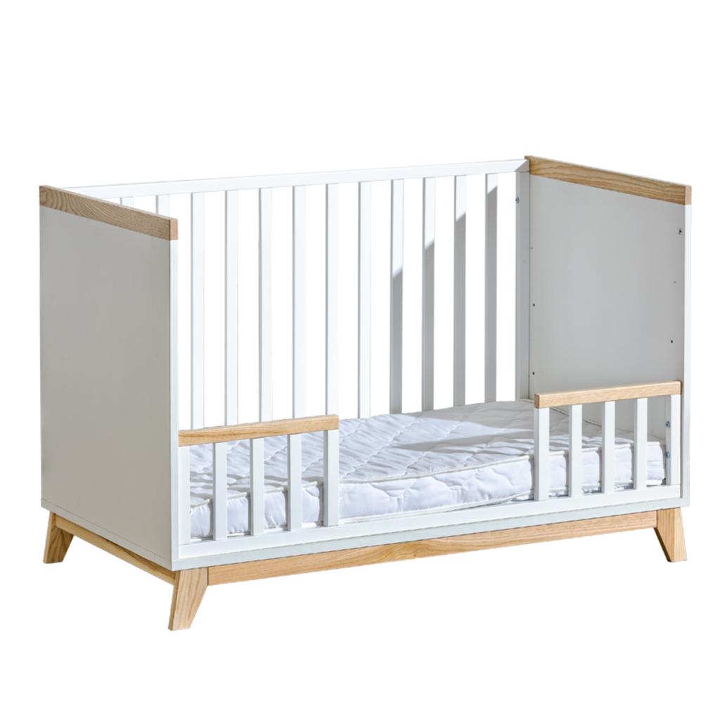 Łóżeczko dziecięce nordik 2w1 120x60 cm - drewniane łóżko dla dziecka + barierka