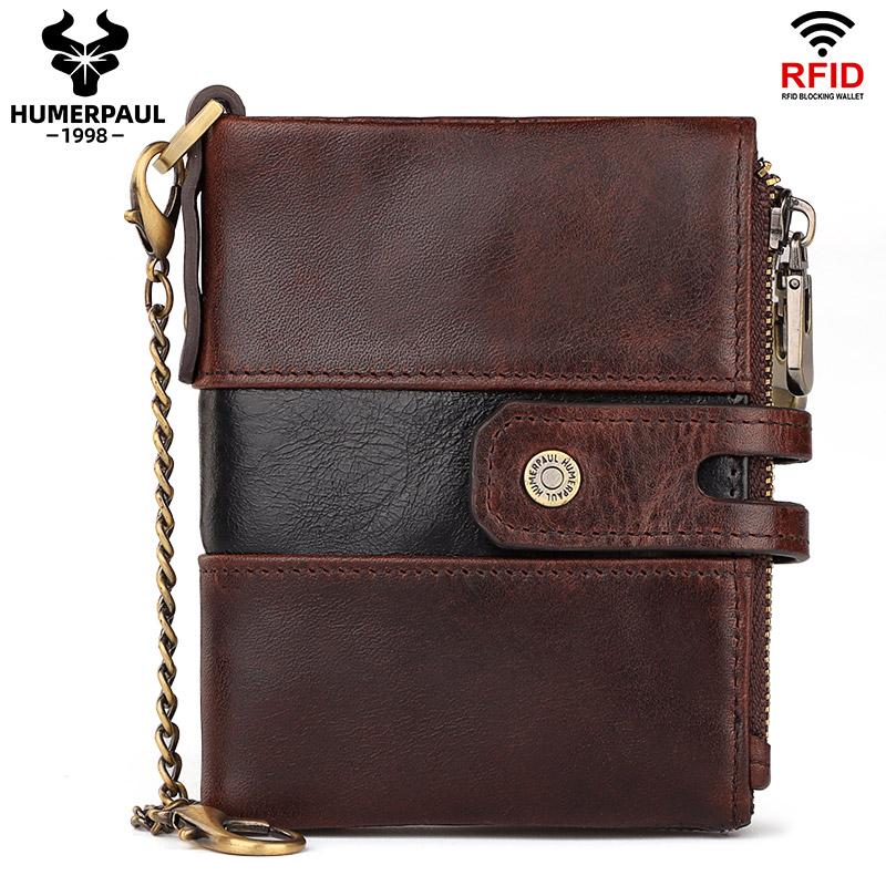 Humerpaul Genuine Leather Wallet Men Coin Purse Hasp Black Color With Chain Male Wallet Portomonee PORTFOLIO Money Bag Small