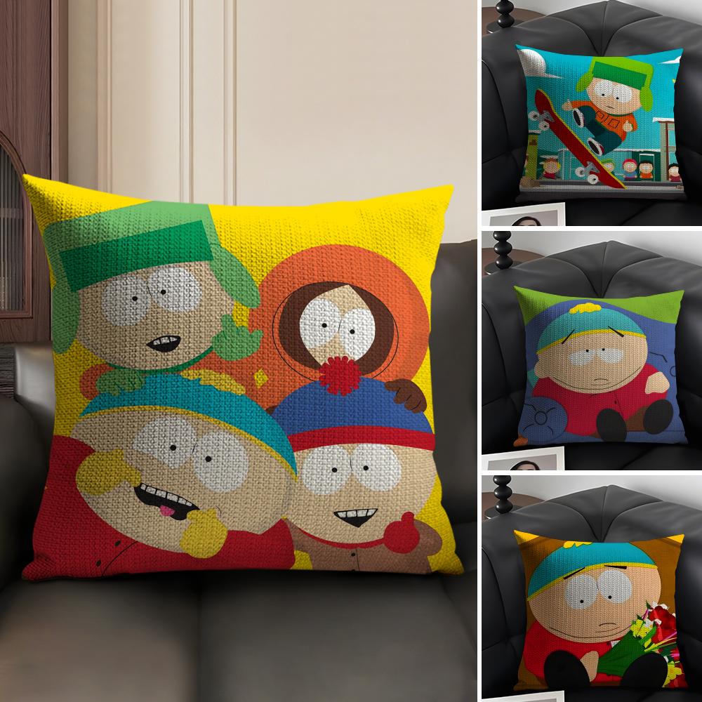 Funny SSouth ParkK Cartoon Cushion Cover Natural Linen Organic Fabric DoubleSided Printing Sofa Home Decor Gift Pillow Case