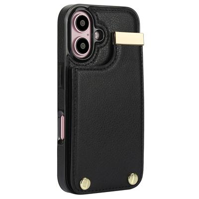 Для iPhone 16 Чехол ТПУ+ПУ Кожа Аппаратный Декор Чехол для Телефона с Держателем для Карт