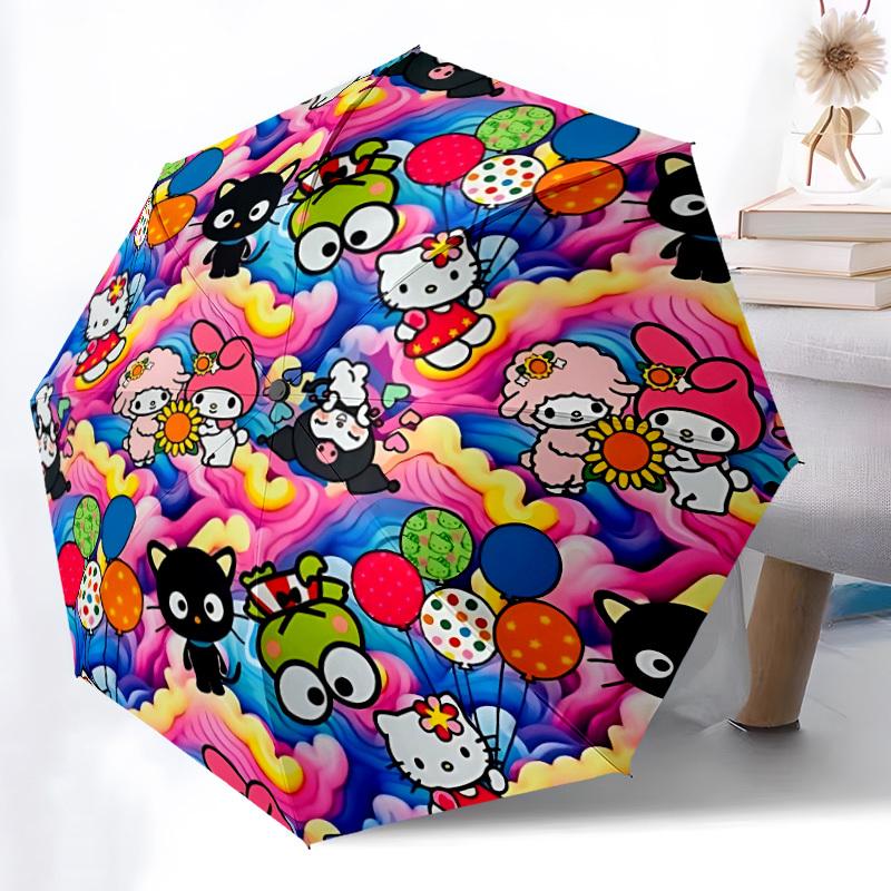 1PC Sanrio Characters Pattern Automatic Folding Personality Umbrella, Portable Collapsible Design, Casual Outdoor Accessory, For All Seasons, Christma