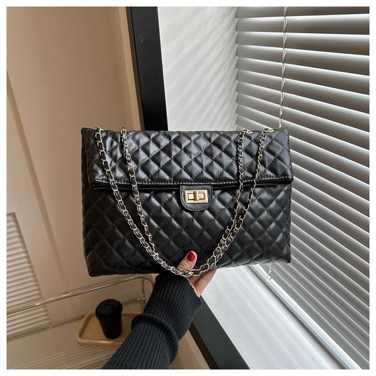 Текстурированная ромбовидная модная повседневная сумка-тоут большой емкости с цепочкой в иностранном стиле для женщин