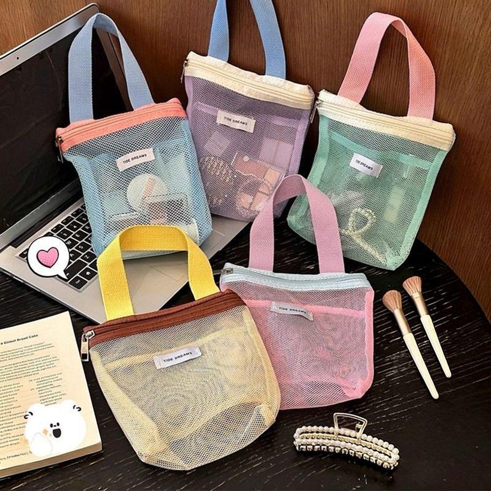 Portable Mesh Toiletry Bag Transparent Makeup Bag Dopamine Beach Bag