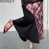 MODIQUE Summer Plus Size New Women Loose Patchwork A-Line Lace Printing Plaid Long Dresses Elegant Lady Casual Cotton O-Neck Short Sleeve Skirt