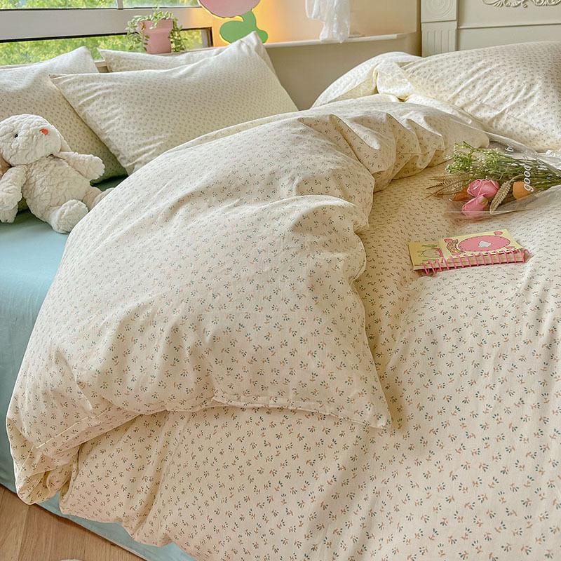 Небольшой комплект из четырех предметов из чистого хлопка с цветочным принтом, хлопковые пододеяльники с девчачьим сердцем, простыни для студентов, односпальная кровать в общежитии, комплект из трех пододеяльников