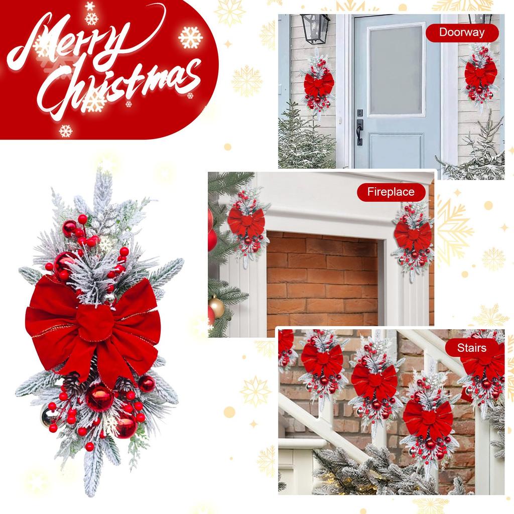 Stair Trophy Decorations Christmas Trophy Wreath For Front Door, Holiday Wall Window Hangings For Indoor And Outdoor Christmas Decorations (red)