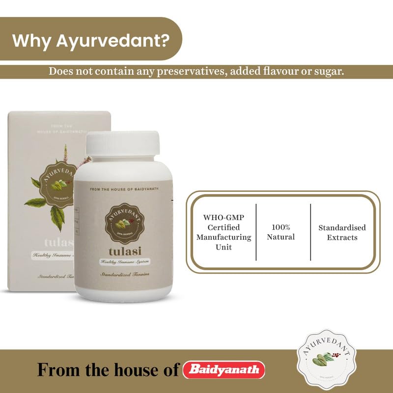 Baidyanath Ayurvedant Tulasi Capsules 60 Count Pack Of 1 Natural Herbal Supplement For Immunity Support And Daily Stress Relief Wellness